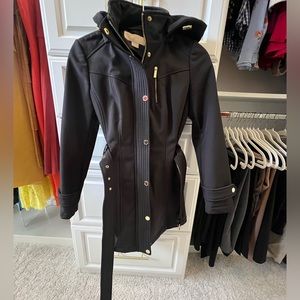 Michael Michael Kors black winter coat with removable hood and gold hardware